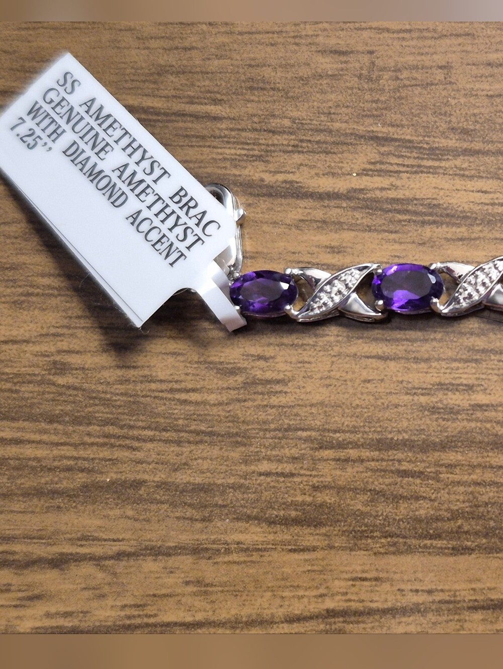 GENUINE...Sterling Silver Amethyst & Diamond Accent Bracelet. NEW WITH TAG!! - Picture 3 of 6